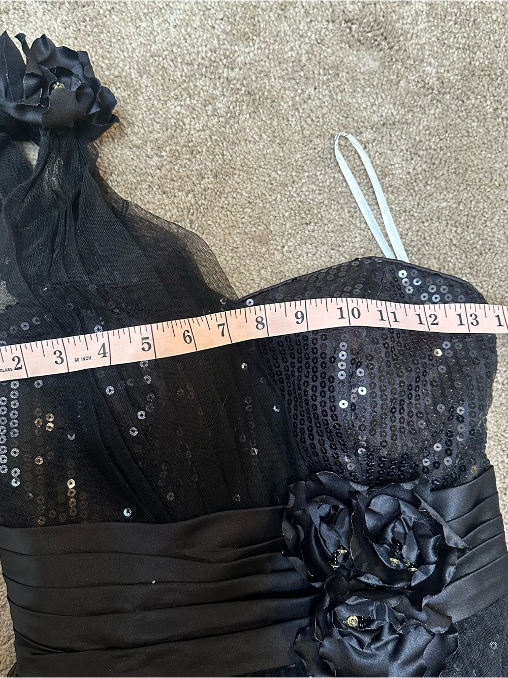 Sheer Tulle Sequin Maxi Dress One Shoulder Formal Event Gown Black Tie Sz 4 Prom - Picture 8 of 11